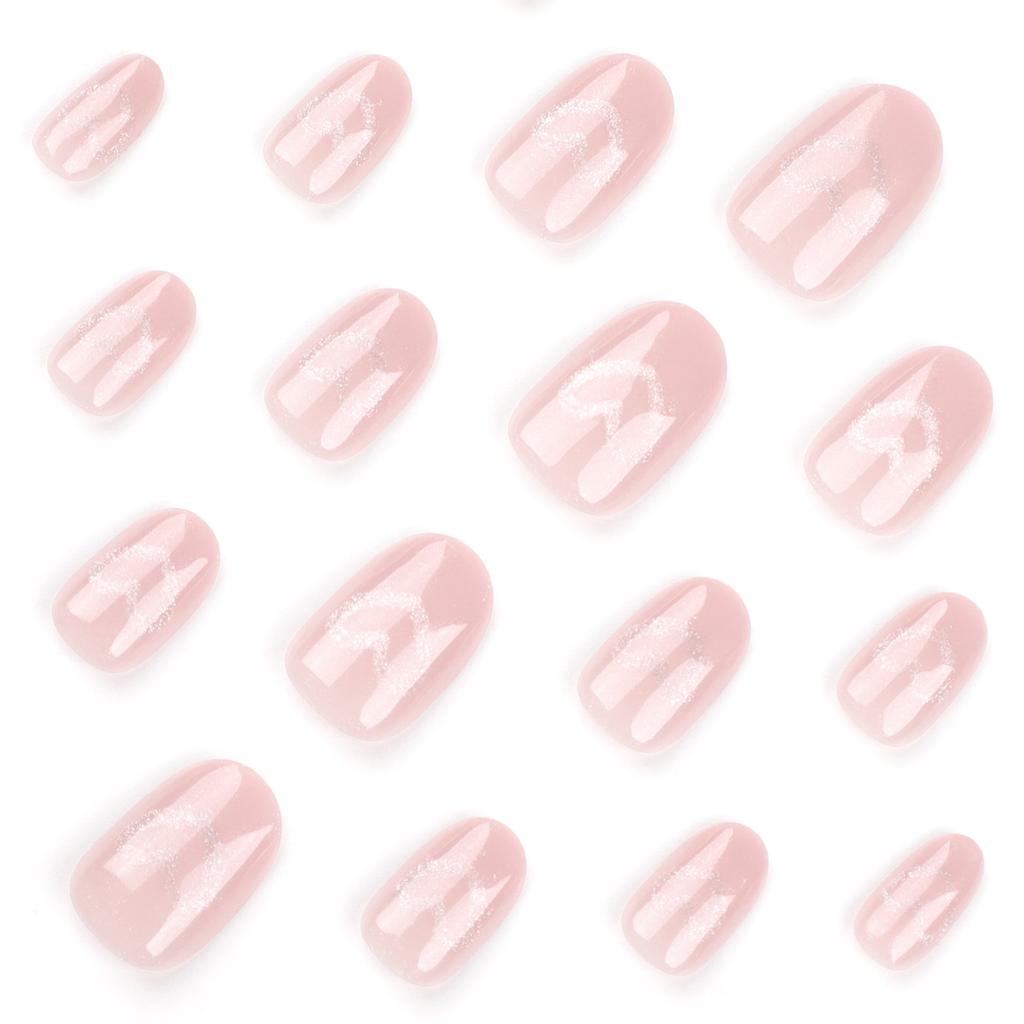 24 Pieces Popular Manicure Short Fake Nails Naked Pink Love Cat Eye Wearing Nail Film