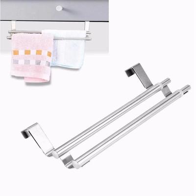 Silver Double Telescopic Towel Rack Stainless Steel Wall Mounted Towel Hanging Rack Retractable Adjustable Door Hanger Kitchen