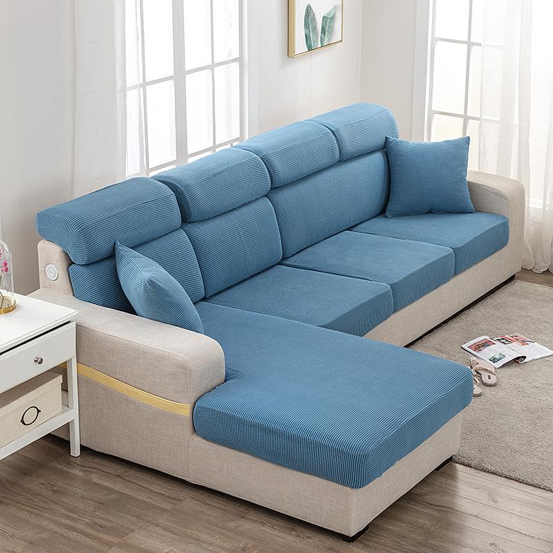 1pc Solid Color Jacquard Sofa Seat Cushion Cover Polar Fleece Elastic Sofa Cover for Living Room Chair Cover Furniture Protector