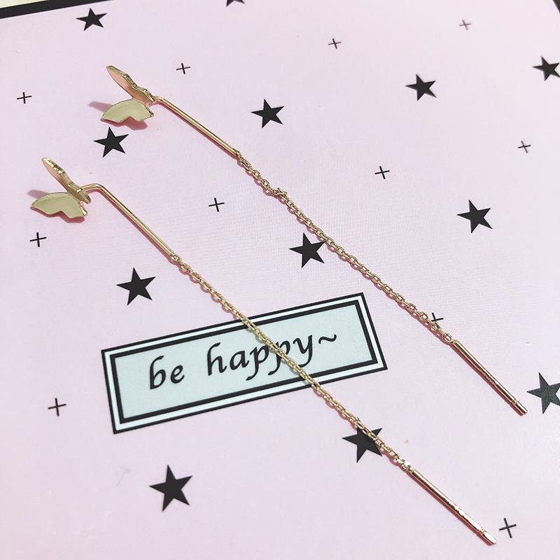 Long Tassel Butterfly Drop Earrings 2021 Fashion Silver Color Hanging Women Earrings Trendy Jewelry Girls Party Gift