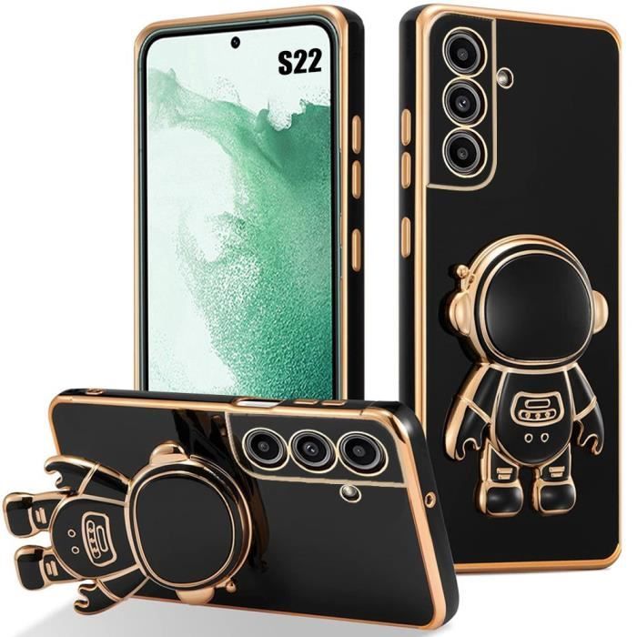 Coque Silicone - BOOLING - Samsung Galaxy S22 - Ultra Slim - Support Astronaute - Noir