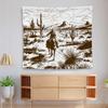 Vintage Western Cowboy Riding Horse Tapestry,Retro Desert Cactus Landscape Wall Hanging, Aesthetic Rustic Wild West Tapestry for