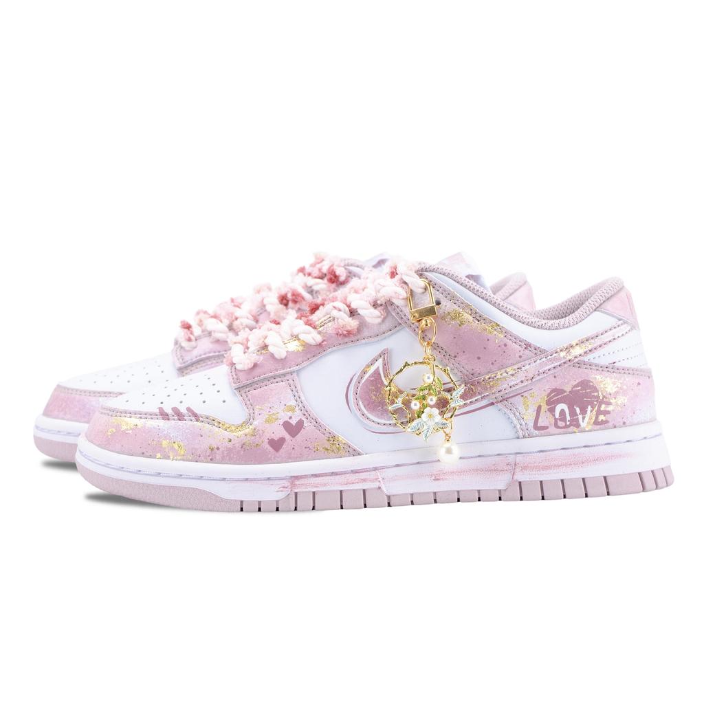 Nike Dunk Golden Osmanthus Cherry Blossom Cushioning Breathable Low Top Skateboard Shoes Women's Pink Gold IM6572-103(Team836-)