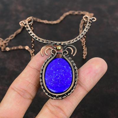 Lapis Lazuli Necklace Copper Wire Wrapped Gemstone Jewelry Adjustable Necklace Copper Wire Wrapped Necklace Handmade Jewelry Engagement Gift