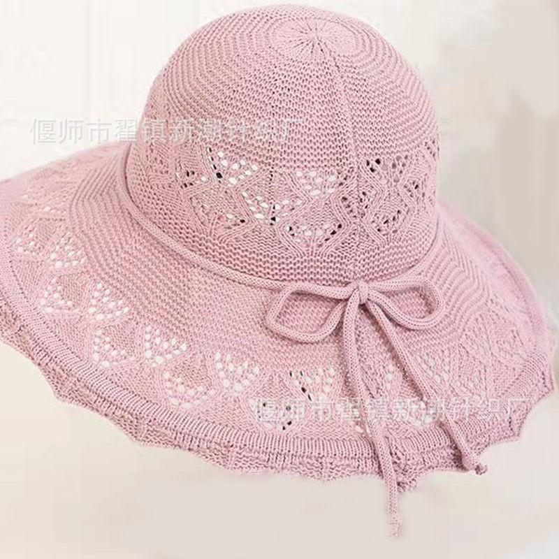 New Summer Women's Big-brimmed Sun Hat Hollow Sunscreen Sun Hat Flower Decoration Breathable Cool Hat