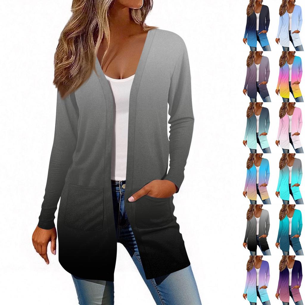 Women's Long Sleeve Cardigan Casual Jacket With Pockets Top