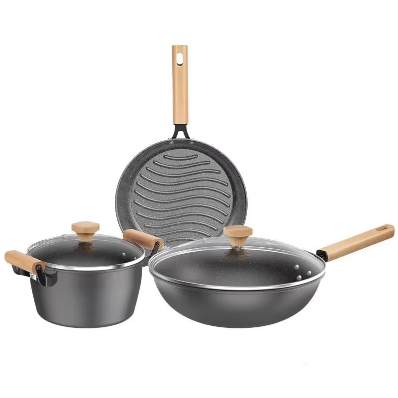 KOBACH Cookware Set Wok 32cm + Frying Pan 26cm + Soup Pot 22cm