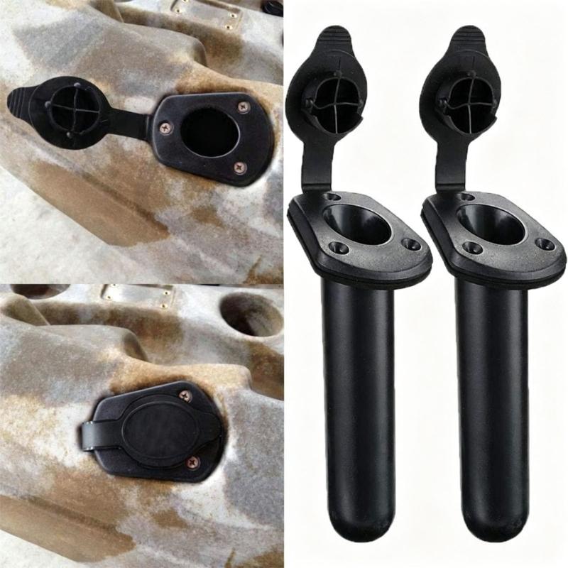 Black ABS Rod Tube Insert for Deck Mount Use, Fishing Accessory with Cap Cover, Top Collar, and Screw-Ready Opening for Rod Storage Use