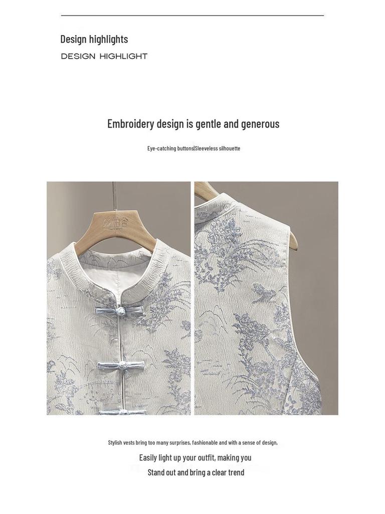 Sybelle Damen Weste im neuen chinesischen Stil mit Blumenmuster