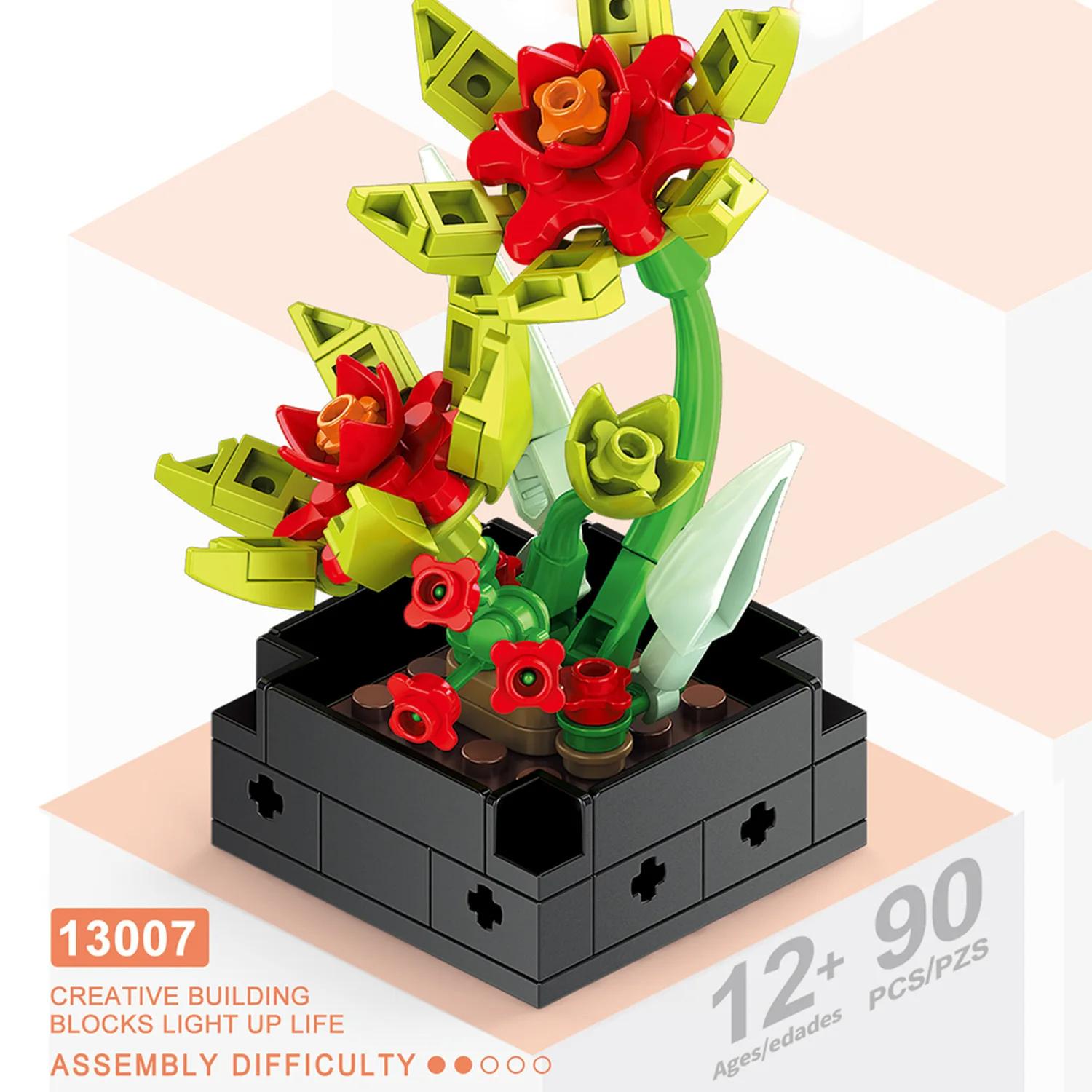 

Moc Flower Succulent Potted Model Construction Block Diy Eternal Bouquet Household Table Plant Decoration Brick Girl Gift Children Boy Gift Toy