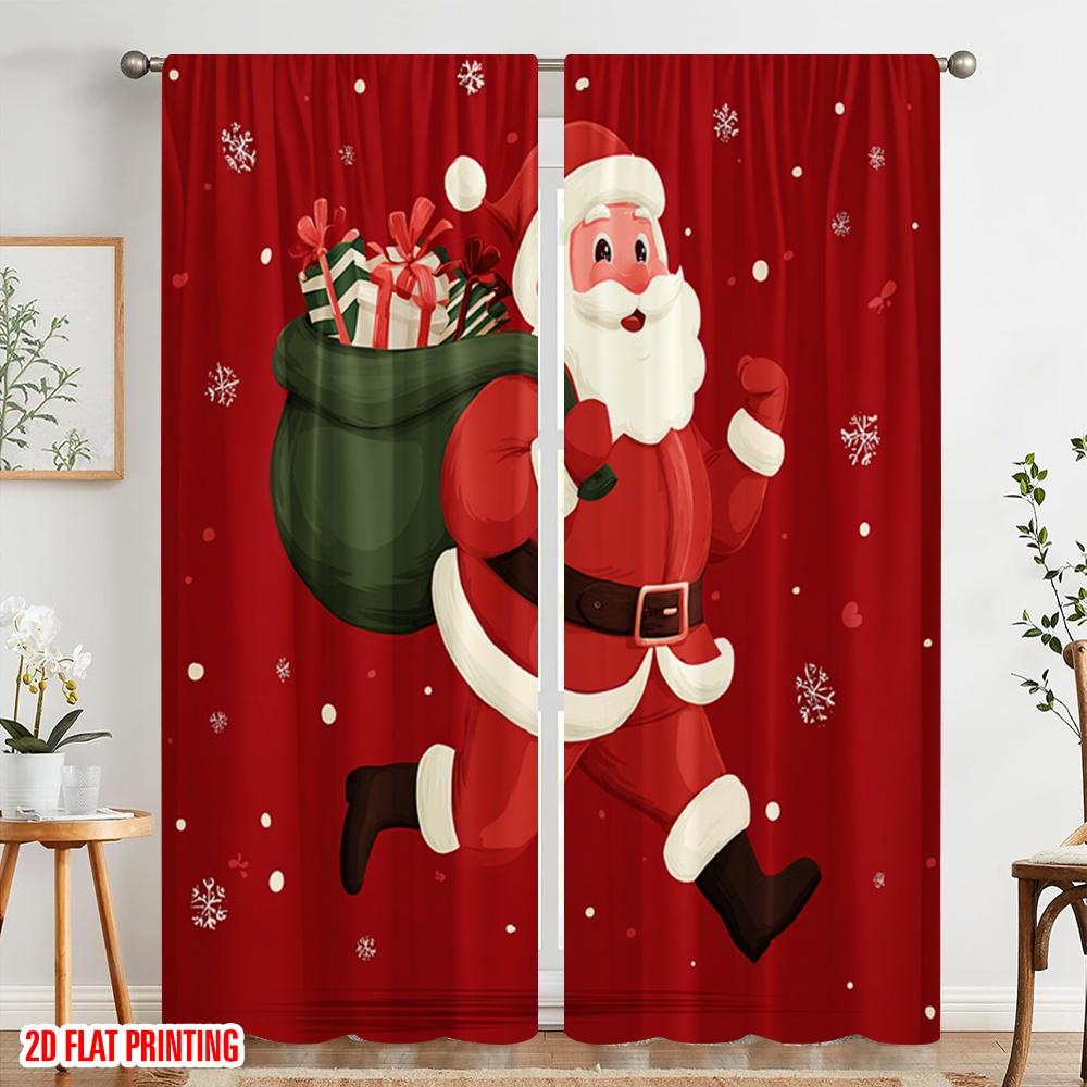 2 Stück, 2D-Flachdruck Beliebte Vorhangpaneele Weihnachtsmann Strapazierfähiges Polyester (ohne Stange) Alle Jahreszeiten für Wohnzimmer,