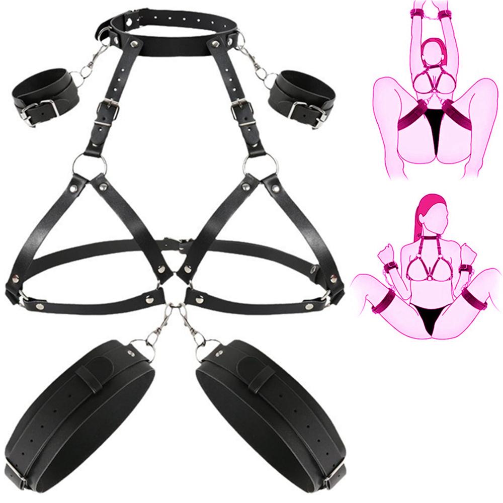 Sex Restraints Strap SM Bondage Gear Toy Leather BDSM Body Chest Harness Handcuffs Leg Cuffs Adults Accessories