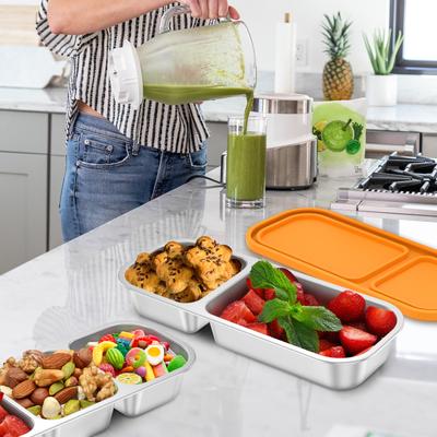 Snackbox mit 2/3 Fächern Edelstahl-Essensplatte Kinder-Lebensmittelbox mit Deckel Geteilter Snackbehälter für Süßes Gewürze Nüsse