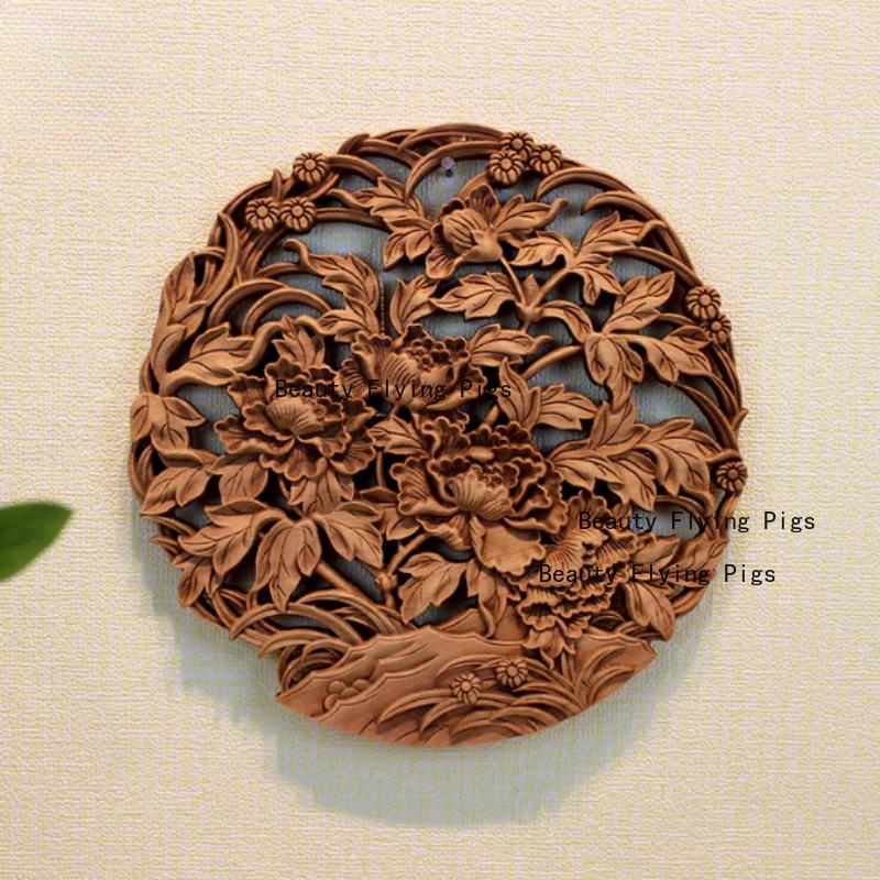 1pc Chinese Woodcarving Ornaments Solid Wood Carving Crafts Living Room Wall Decoration Home Accessories Wall Decorations