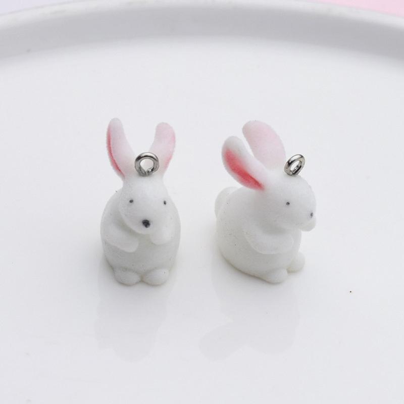 Pack of 5 Cute Rabbit Jewelry Charm Flocking Cartoon Rabbit Pendant Adorable Jewelry Findings for Earrings Keychains