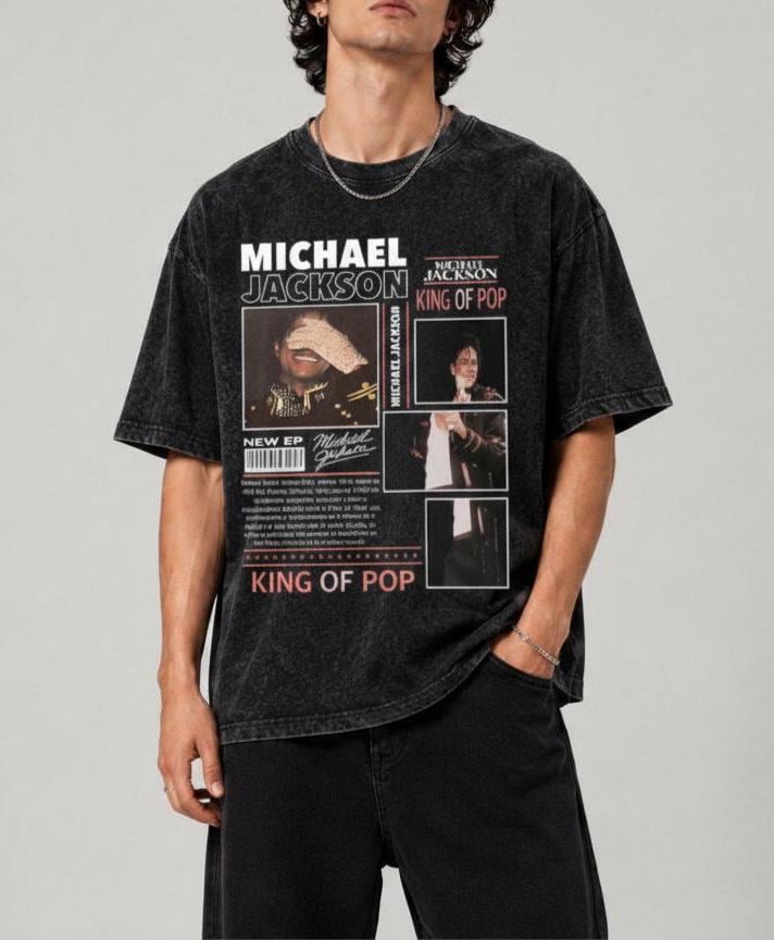 Michael Jackson Vintage Washed T-Shirt, King of Pop Graphic Tee, Retro Style, Unisex Oversized Streetwear, MJ Music Fan Gift, MJ Graphic