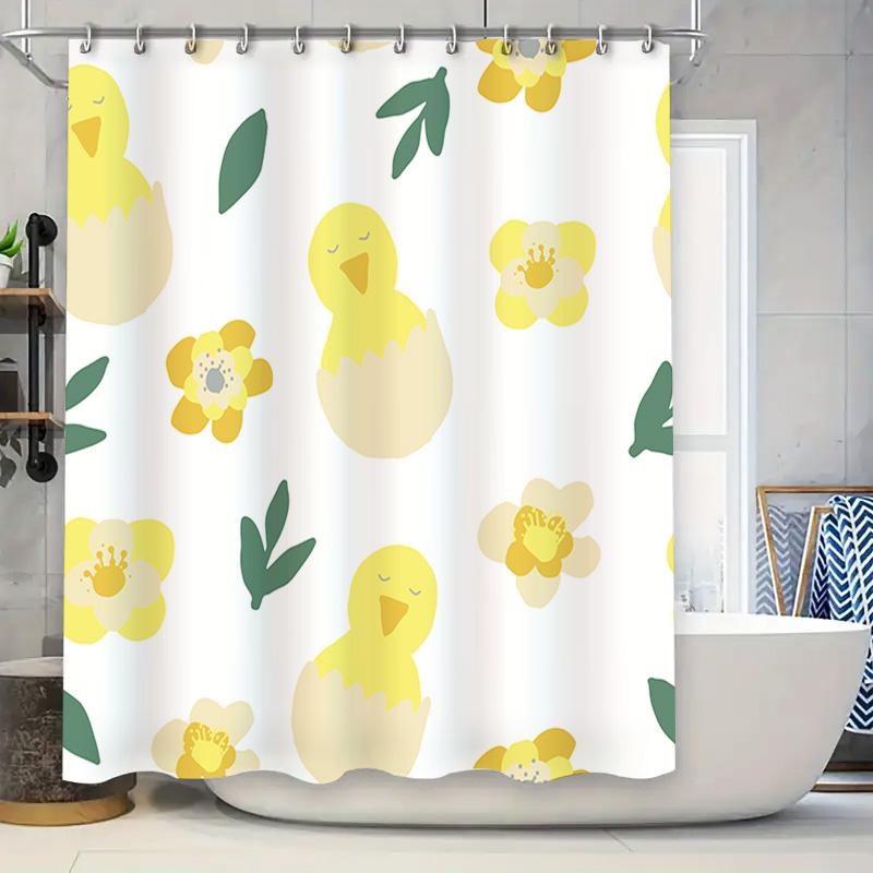 

Yellow Chicks Shower Curtain White Fabric With Flowers Design For Bathroom Decor 180 X 180Cm Bathrooms Home Decoration Yellow Fl W60H190(CM)-1 Pcs