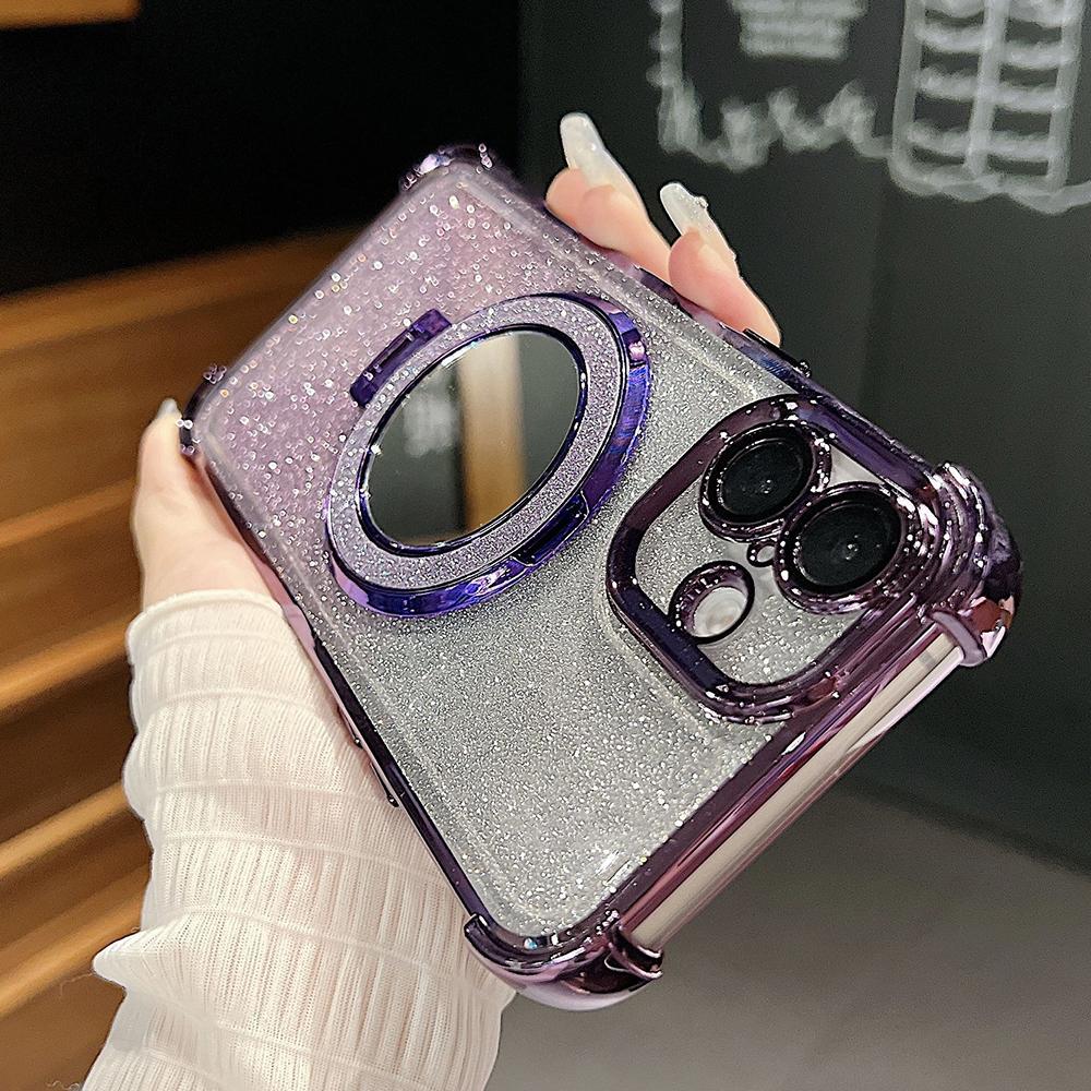 Plating Flash Mirror Holder Stand Weiches Silikon Vier Ecken Luftkissen Stoßfeste Schutzhülle für OPPO Reno Realme OnePlus Vivo