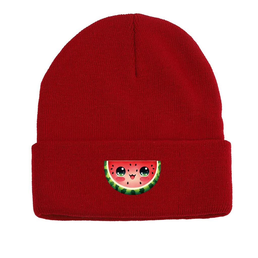Cartoon Watermelon Warm Knitted Hat Beanie, Fruit Skullies Beanies Autumn Cuff Solid Bonnet Knit Hat Beanie