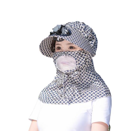 Fan Sunhat Strong Wind Cooling Sunshade Wide Brim Hollow Out Mesh Sun Protection Decorative Neck Protection Outdoor Fan Cap Headwear