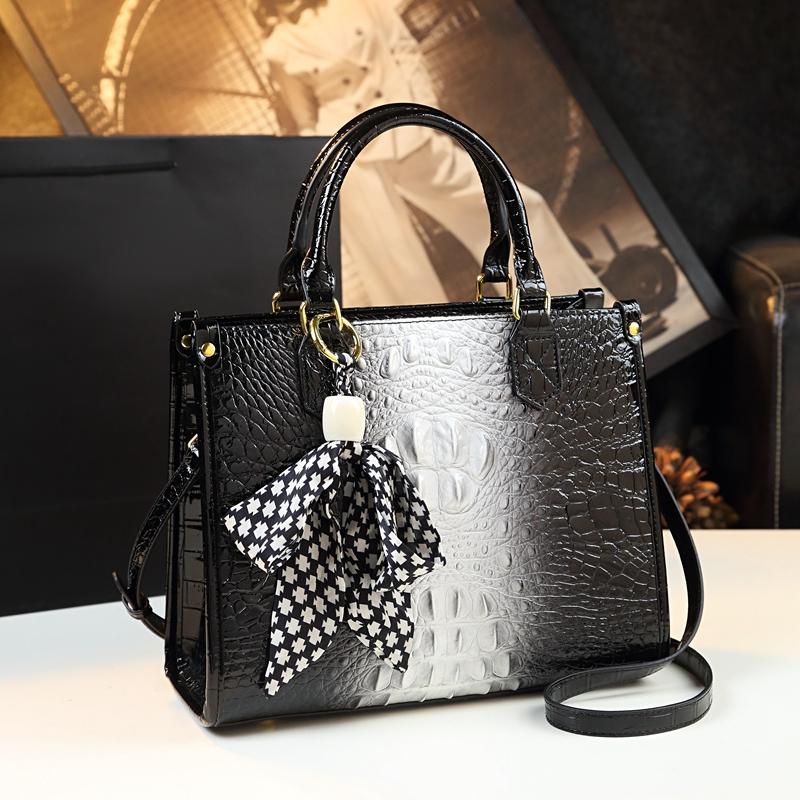 Sacs à main de luxe en cuir véritable pour femmes, motif crocodile, sac à bandoulière élégant et portable pour dame/maman, 2023