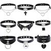 DIEZI Punk Black Lace Leather Choker Torques Necklace For Women Men Harajuku Gothic Sexy Cirle Heart Collar Necklace Jewelry