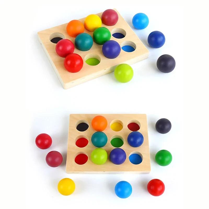 Non-Toxic Baby Montessori Wooden Toy Rainbow Ball Matching Game Toy Color Cognitive Matching Early Education Learning Toys For Children