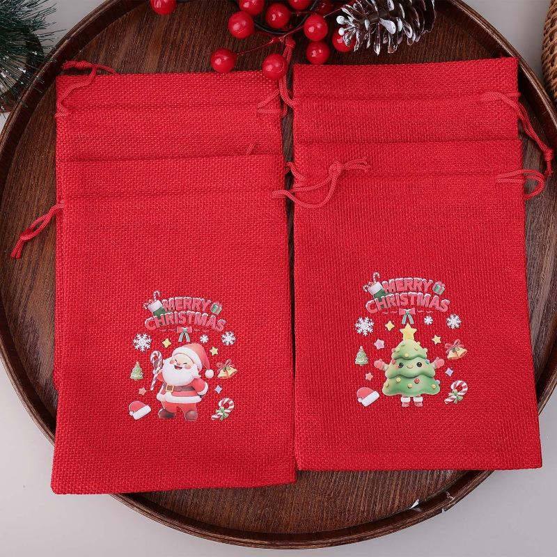 1/10x Christmas Burlap Drawstring Gift Bags Small Gift Storage Packaging Bundle Pocket Kids Pouch Xmas Party Favors Decoration