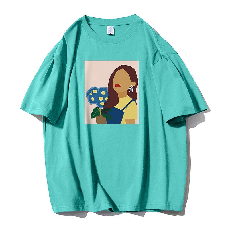 Shellsuning Oversized 100% bavlněné tričko Harajuku pro ženy Letní móda Jednoduchý krátký rukáv Měkká trička Dámské základní gotické topy