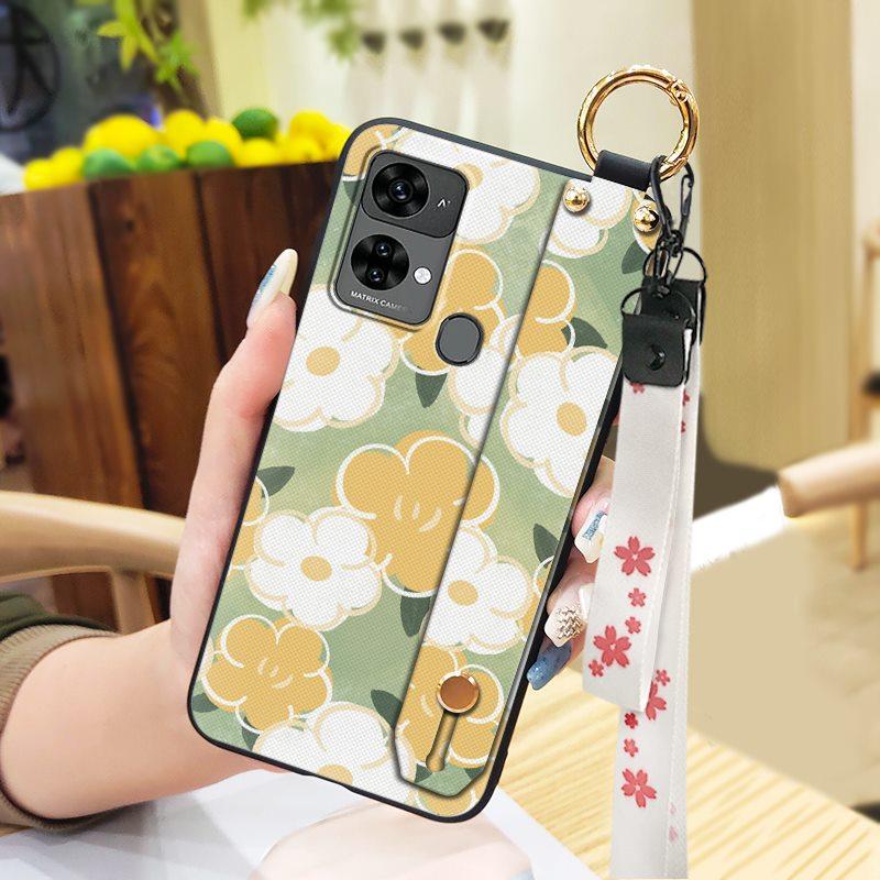 Oil Painting Phone Holder Phone Case For Oukitel C33 Back Cover Anti-dust Protective Anti-knock Lanyard Silicone Flower