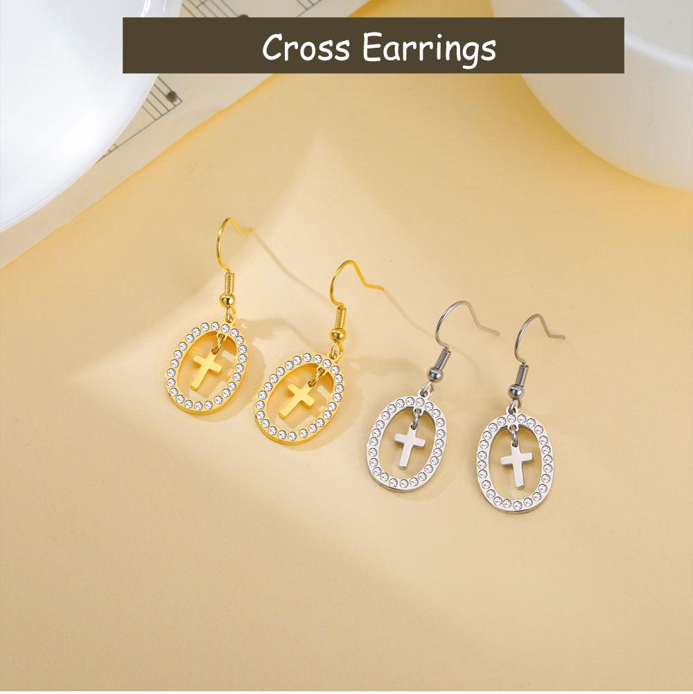 Cazador Gold Color Clear Zircon Cross Earrings for Women Stainless Steel Jesus Jewelry Christian Earrings Mother's Day Gift 2026