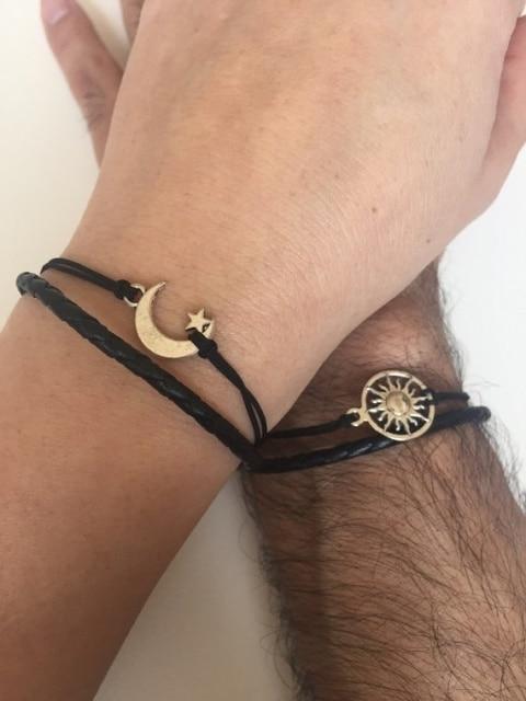Couples Bracelets Friendship Love Cuff Moon And Sun Leather Braid Present Present Adjustable Current Voguish Fashionable InnovativeTrendy Cuff