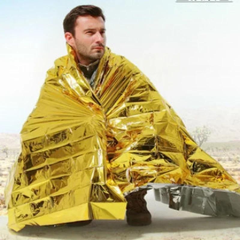 210*130cm Outdoor Survival Emergency Blanket Aluminum Film Outdoor Warmthemergency Sleeping Bag Multifu Windproof Rescue Blanket