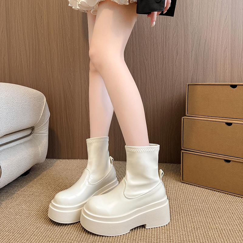 Platform Thick Bottom Women Ankle Boot Fashion Ruond Toe Slip On Shoes Autumn Winter Women'S Mordern Short Booties