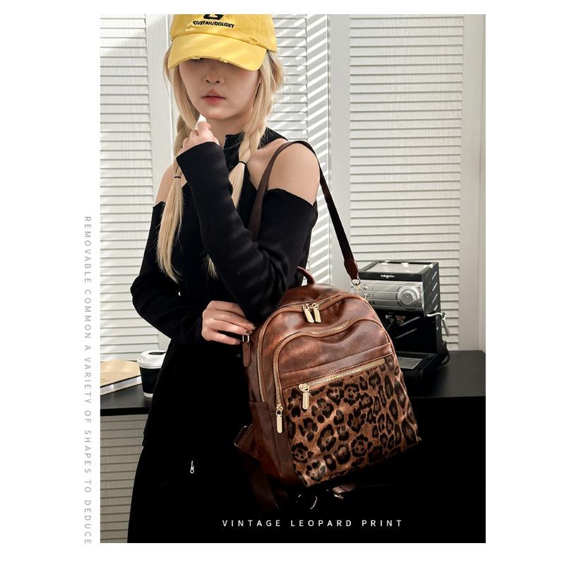 Rucsac la modă de toamnă și iarnă, imprimeu retro de leopard, tendința preferată a femeilor.