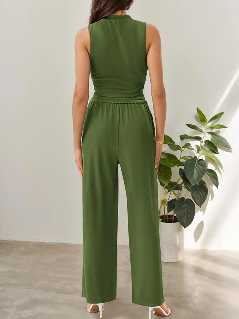 2026 Women's Knit Casual Two-Piece Set: Short Tank Top & Wide-Leg Sports Pants