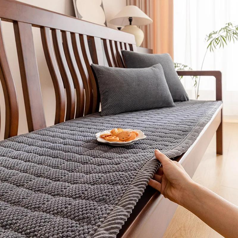 Dikke Ribstof Massief Hout Bankhoes Chinese Pluche Effen Kleur Antislip Bankkussen Bank Handdoek Huis Voor Woonkamer Decoratie 50x50cm 1pcs