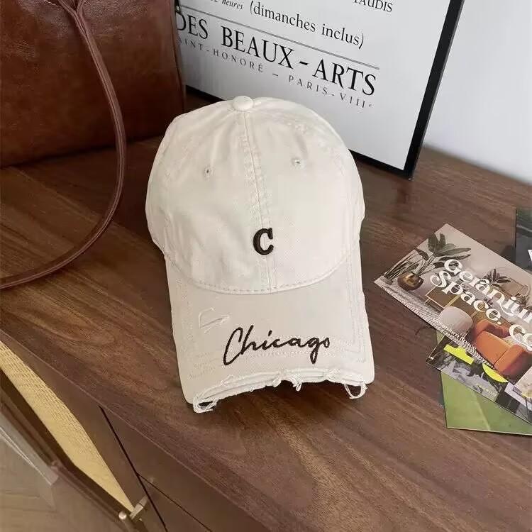 Retro Small C Old Ripped Cap Women's Spring and Autumn Versatile Personality Soft Top Broken Brim Washed Cowboy Baseball Hat