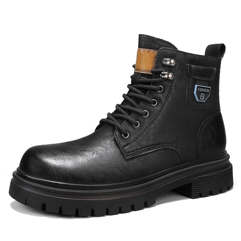 Men's High-top Locomotive Boots Leather Side Zipper Platform Leather Boots Autumn and Winter Fashion Retro Tooling Boots