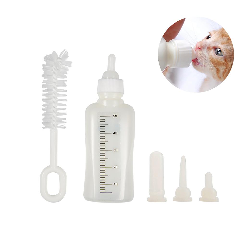 50ML Pet Nursing Feeding Bottle Set with 3 Nipples and 1 Cleaning Brush Pet Nurser Bottle Kit