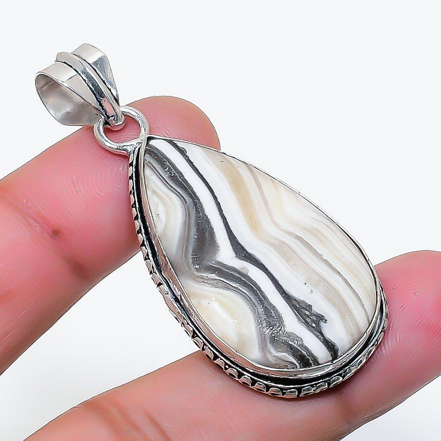 Natural Calcite Agate Gemstone 925 Sterling Silver Jewelry Pendant 1.97" AP-15695