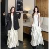Elegant Plus Size Polka Dot Dress & Black Cardigan Set - Women's Spring/Summer Slimming Style