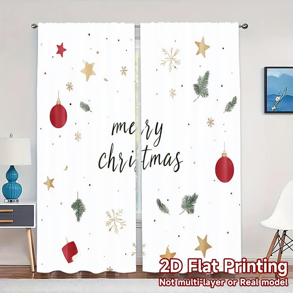 

2pcs,Curtains Christmas Decorations Snowflakes Ornaments (3) Chic Curtain Cloth Polyester Curtains Versatile All Use for Living 52.50×116.00 CM 2pcs