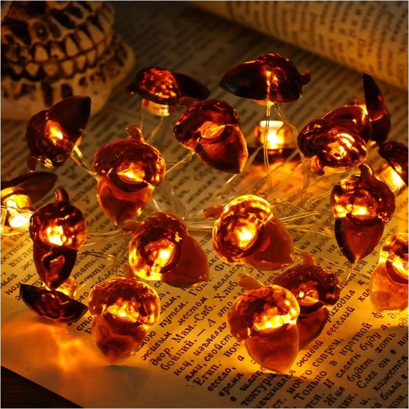 LEDs Acorn String Lights Thanksgiving Decorations 9.8ft Fall Lights Forest Decor Fairy Decorative Lights Battery Powered for