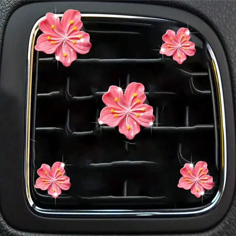 5pcs/Set Fresh Peach Blossom Decoration Car Air Vent Clip, Car Air Freshener Decor
