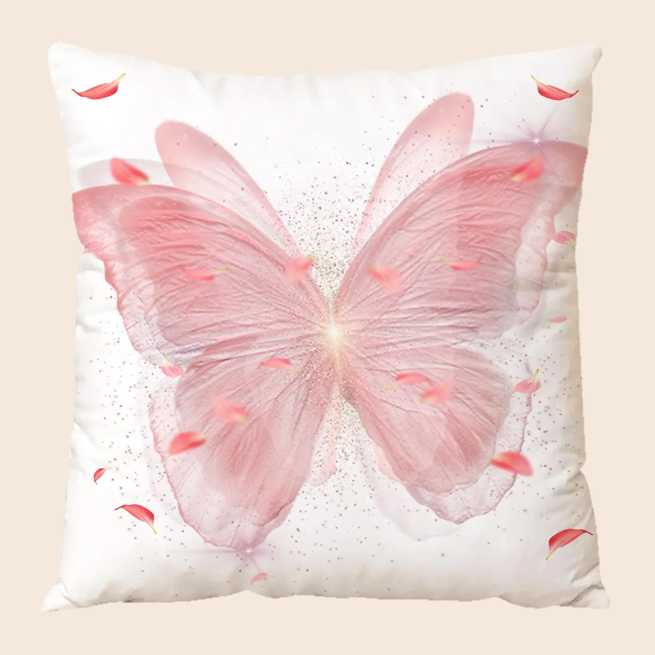 

1pc Pink Butterfly Flower Polyester Throw Pillow Case Single Sided Digital Print Home Office and Living Room Decor Pillowcases 12x12Inch