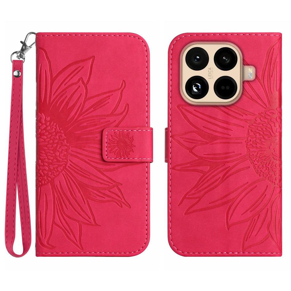 For Xiaomi 15T Pro Case Sunflower Imprint Leather Wallet Phone Cover with Wrist Strap