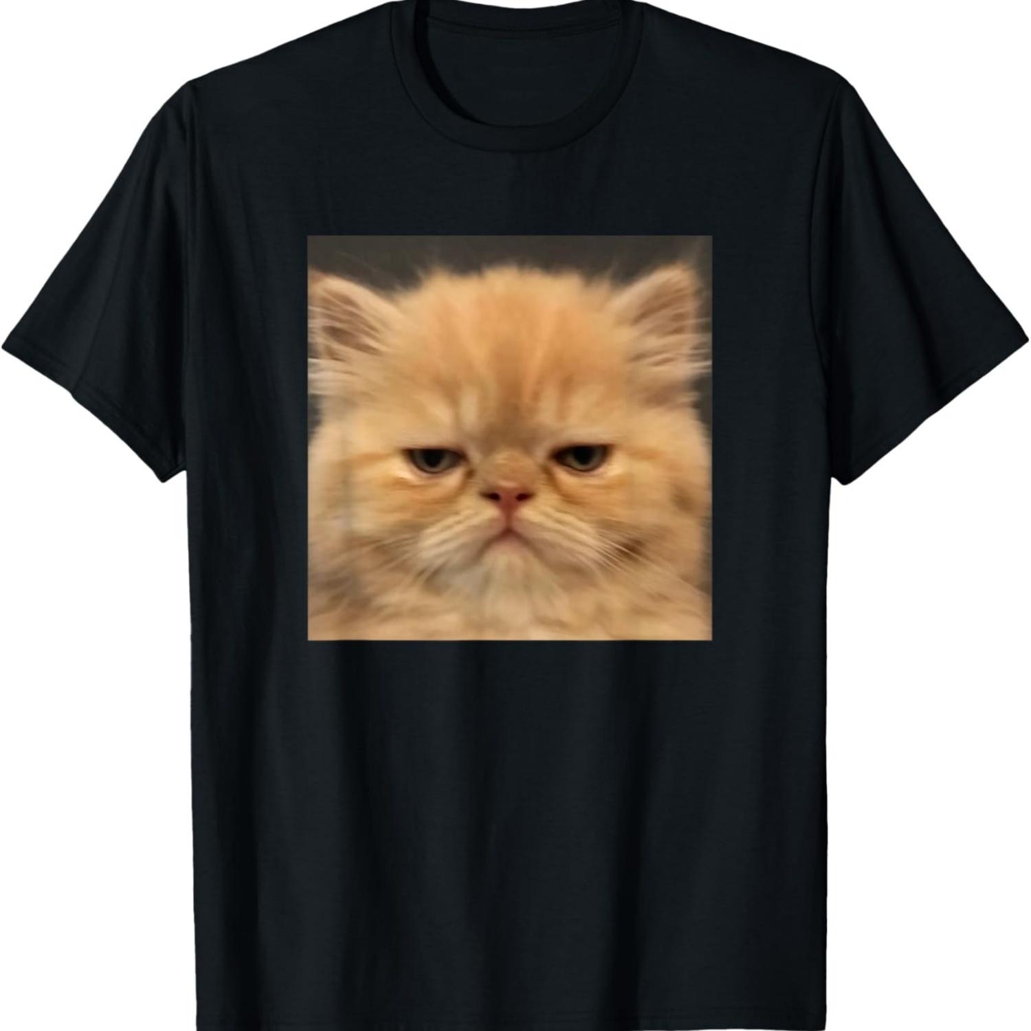 Funny Disappointed Persian Cat Kitten Face Meme T-Shirt S чёрный