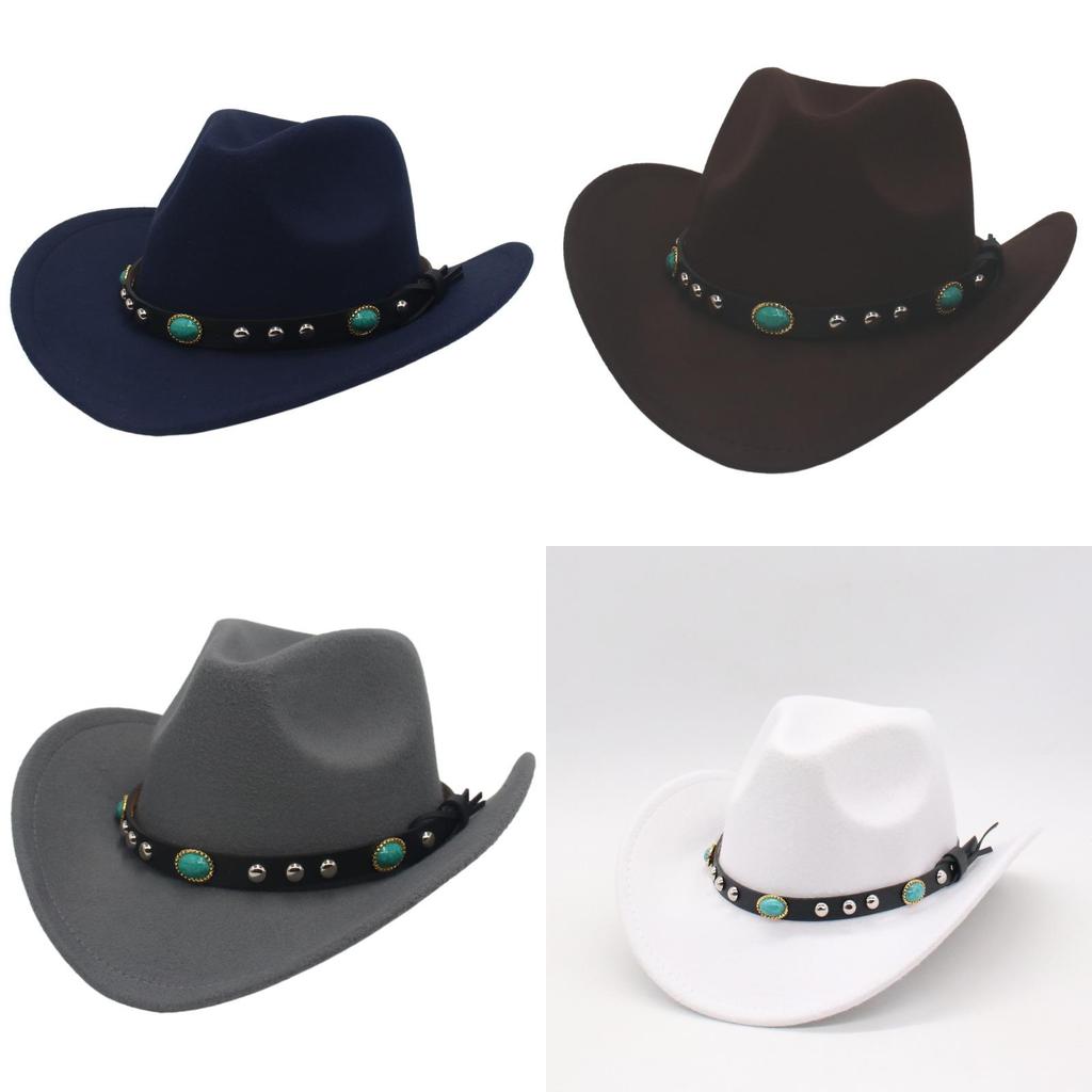 Ethnic Style Cowboy Hat With Brass Rivets For Winter Men Women
