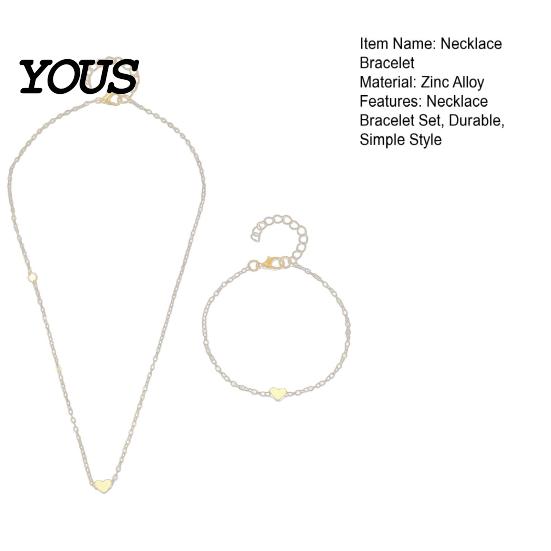 Silver Color Bracelet Necklace Set, Alloy Plating Wear-Resistant Oxidation-Resistant Thin Chain Jewelry, Adjustable Minimalist Love Pendant